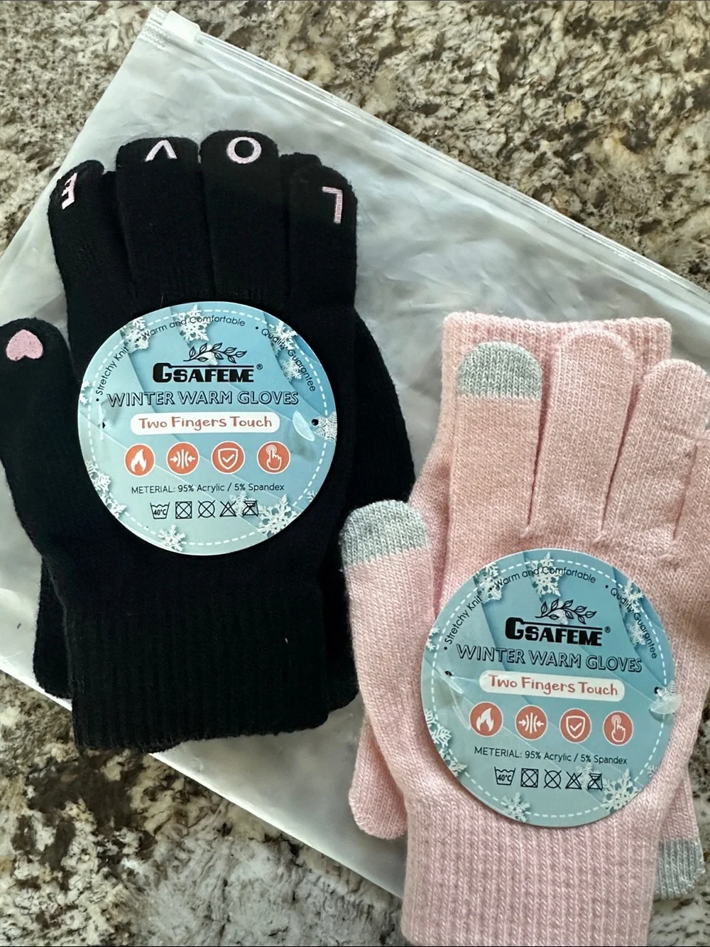 Kids Cute Cat & 'LOVE' Touchscreen Gloves - Pink and Black